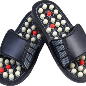 Spring Acupressure & Magnetic Therapy Paduka Slippers | Foot Massager for Blood Circulation & Stress Relief | Unisex Indoor Slippers (Black)