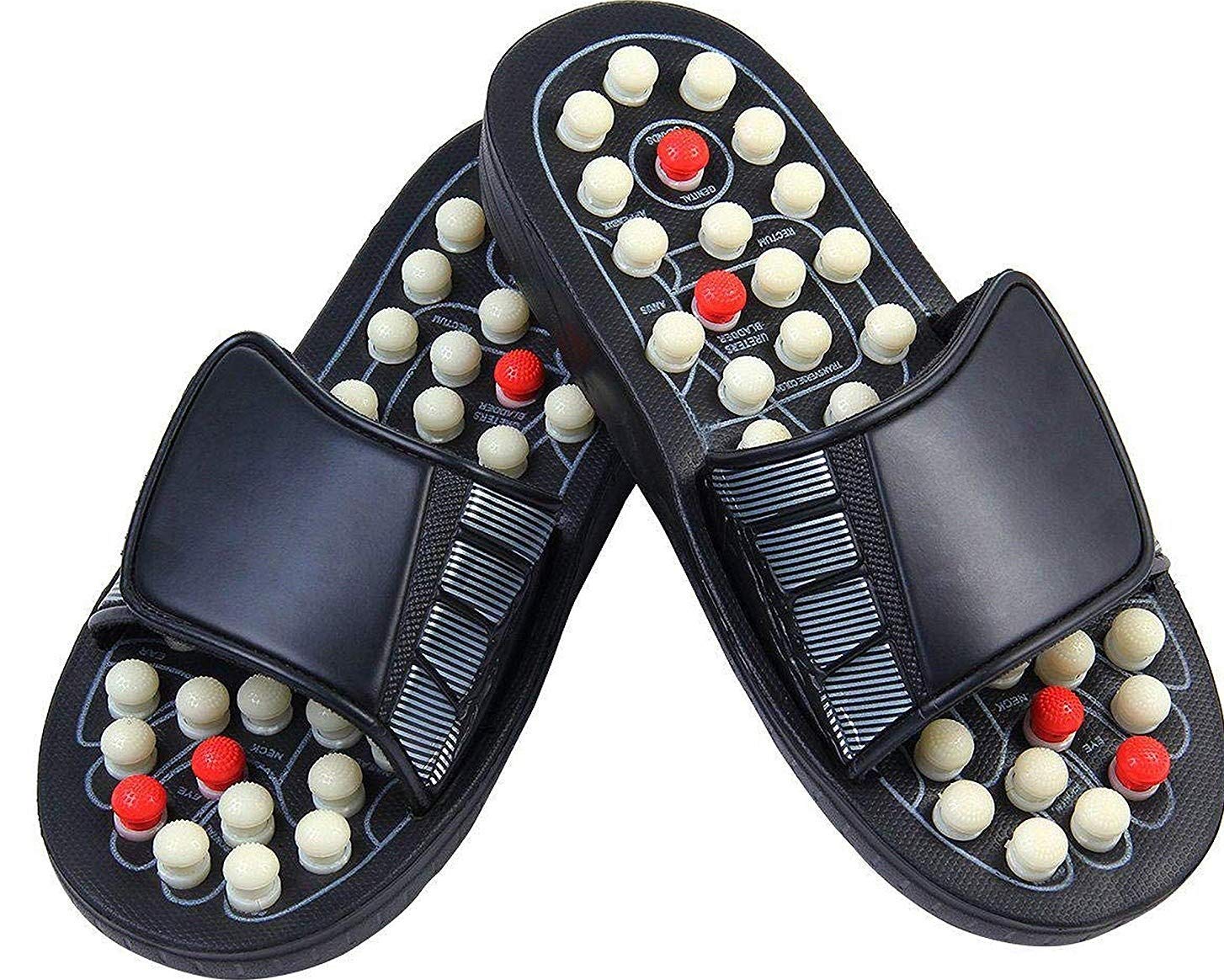 Spring Acupressure & Magnetic Therapy Paduka Slippers | Foot Massager for Blood Circulation & Stress Relief | Unisex Indoor Slippers (Black)