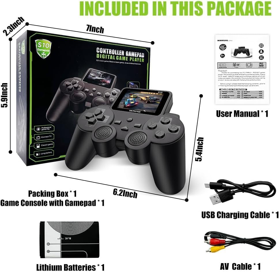 ShreejeeDecore 500-in-1 Retro Handheld Gaming Console | Portable Gamepad with TV Output | Rechargeable Video Game for Kids (Ages 5–14)