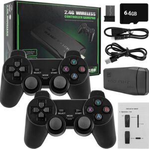 ShreejeeDecore Wireless Retro Game Stick for TV | Plug & Play HDMI Console with 15 Emulators & Dual Wireless Controllers | 2-Player TV Gaming System (Black)
